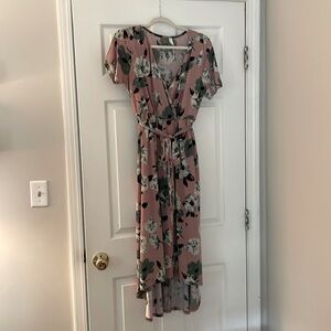 Pink Blush Blush Pink and Green Hi-Low Wrap dress